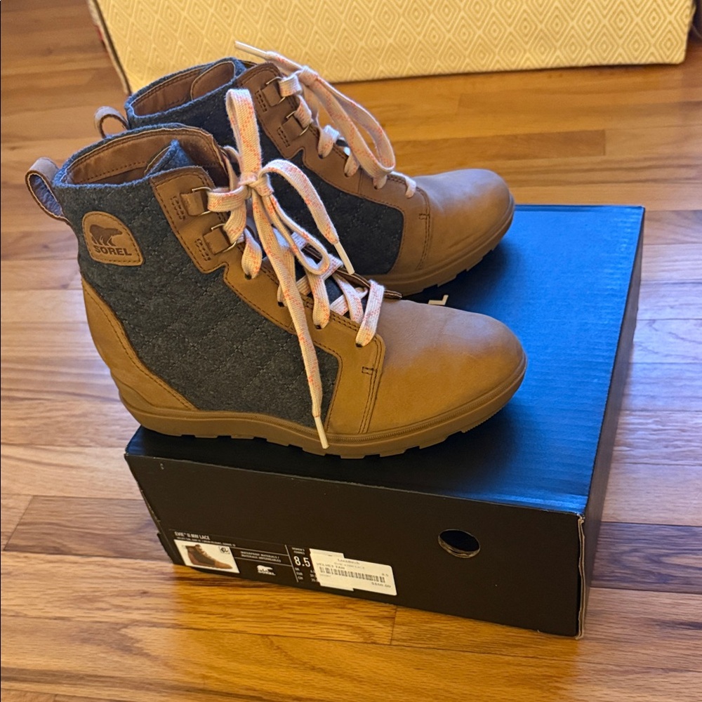 Sorel Tan Leather and Gray Wool-Blend Lace-Up Boots